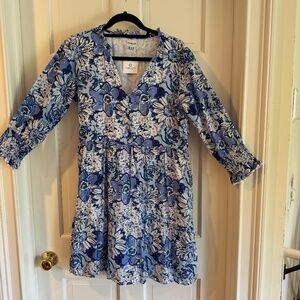 Charlee by Charleston Shoe Company Blue & White Long Sleeve Cotton Dress